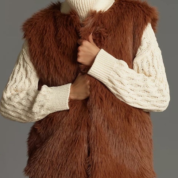 NWT Anthropologie Faux- Fur Brown Midi Vest - Picture 2 of 5